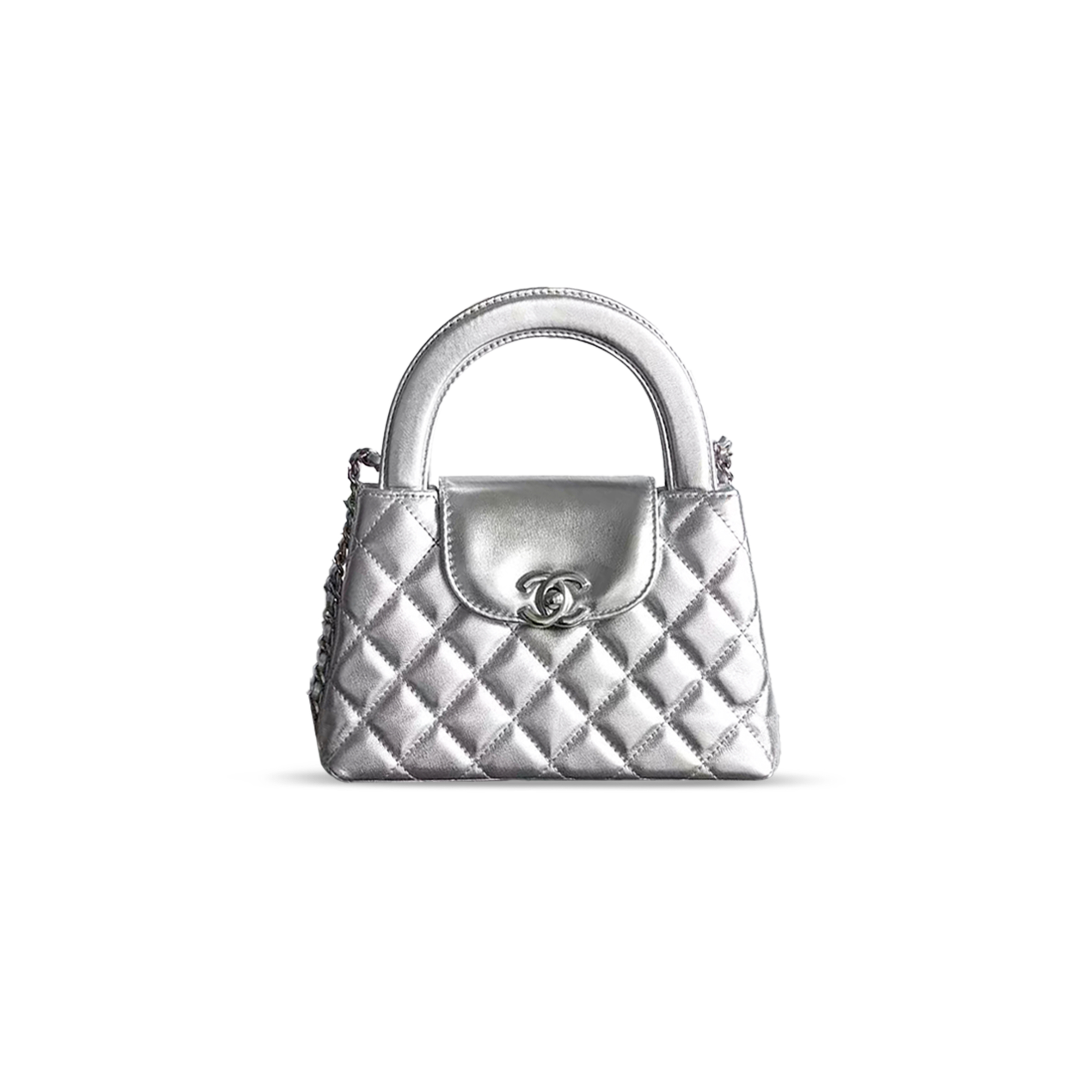 CHANEL SILVER QUILTED LAMBSKIN MINI KELLY SILVER HARDWARE AS4416 (19*13*7cm)